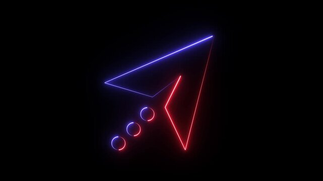 A digital graphic representing a neon-style paper airplane icon.