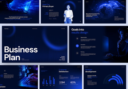 Business Plan Presentation Template For Pitch Deck, Startup Proposal, Company Profile Slideshow Blue Layouts
