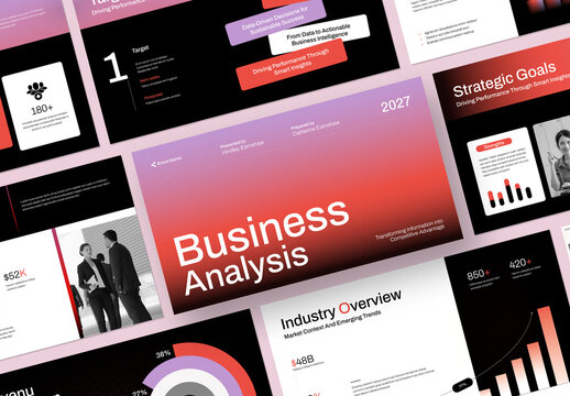 Business Analysis Presentation Template, Corporate Report Deck, SWOT Strategy Pitch Slides