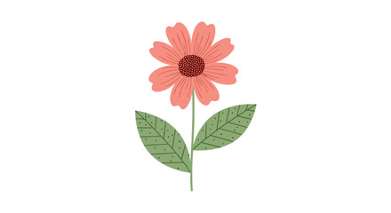 Obraz premium Delicate pink flower with green leaves and dots pattern isolated on plain white background.