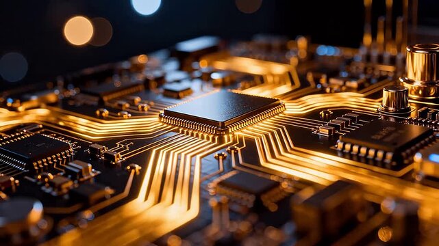 Closeup of illuminated circuit board