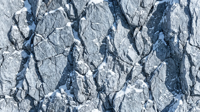 Detailed Seamless Surface Texture Featuring Rugged Gray Mountain Rock with Natural Snow Deposits in Winter