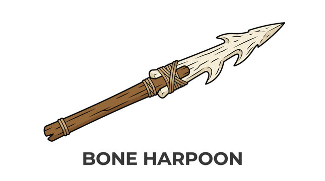 Bone harpoon, vector illustration of a traditional bone-tipped spearing weapon, reflecting ancient human ingenuity in crafting tools for fishing and hunting