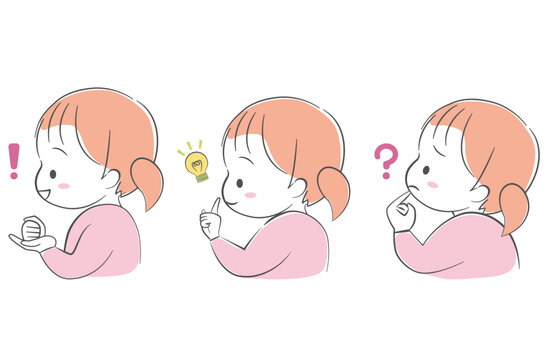 小さい女の子の横顔3種類　ひらめき・アイデア・疑問