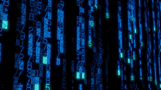 Illuminated Blue Line Matrix with Varying Thickness on Black Background, Showcasing Depth and Complexity for Technology, Digital Art, and Modern Design Applications
