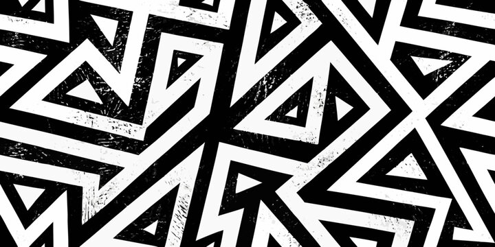 intricate black and white geometric maze pattern design abstract triangle shape line art graphic visual modern complex symmetry texture background