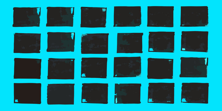 set of grungy ink roller textures in black on blue background texture pattern textured squares abstract design artistic effect printmaking