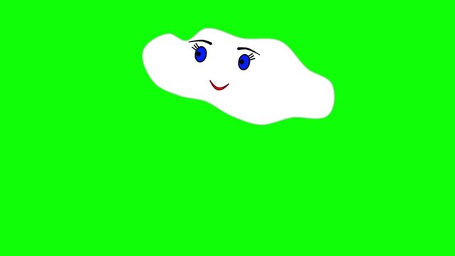 Cute Angry Cartoon Cloud with Rain and Lightning Animation on Green Screen Background