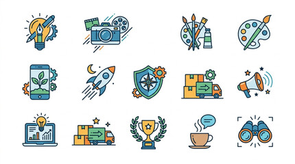 Collection of modern flat design icons representing business and creativity concepts. © Agung