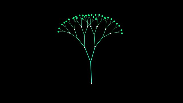 Abstract Cyan Green Fractal Tree Growth Data Visualization Motion Graphic