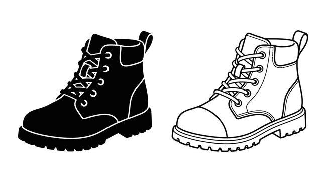 Lace up boots black and white line drawing illustration
