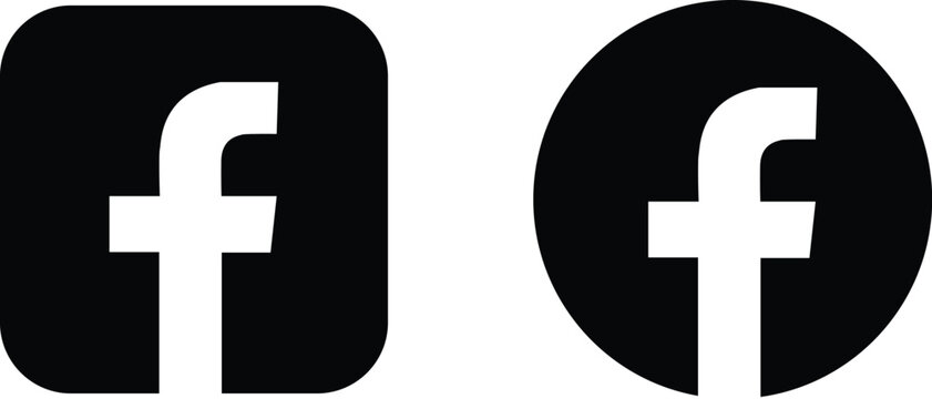 Facebook social media logo icons set black and white flat graphic style isolated on transparent background for web design user interface and digital mobile.