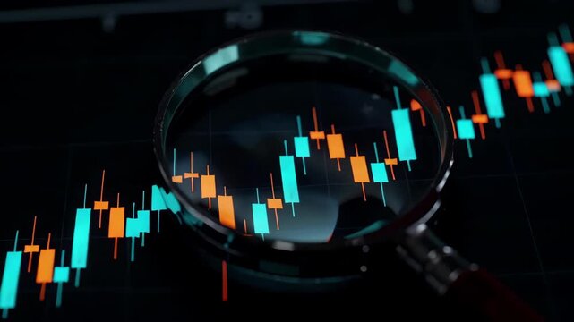 Stock Market Analysis Magnifying Glass Over Financial Chart