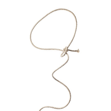 White rope lasso with tied knot, isolated on cutout transparent background