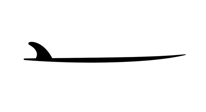 Minimalist black silhouette of a surfboard fin on white background simple icon design for vector illustration