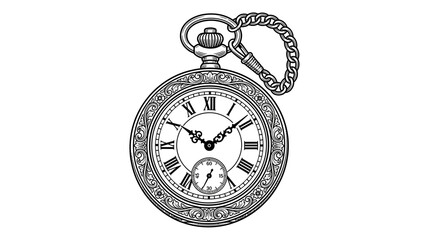 Vintage Pocket Watch with Chain - Antique Timepiece Illustration © caos