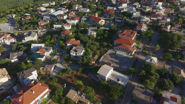 Aerial view of Perdika town on the Mediterranean coast of Greece