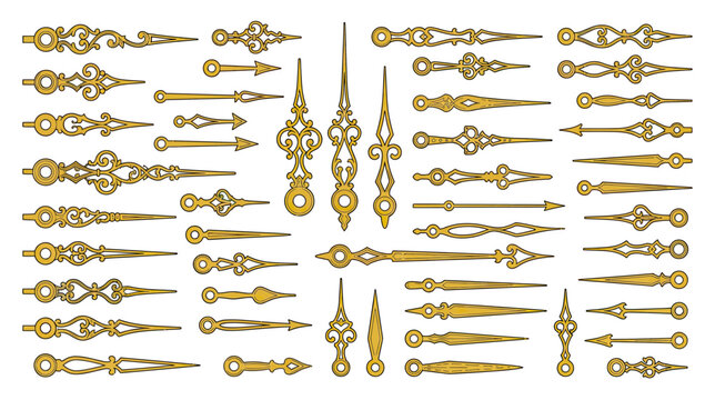 Ornate Golden Clock Hands and Decorative Elements Collection