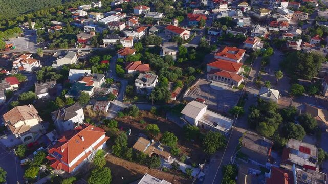 Aerial view of Perdika town on the Mediterranean coast of Greece