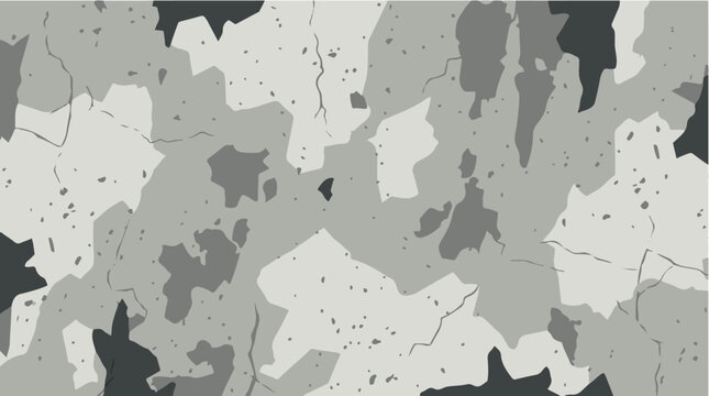 Gray camouflage seamless pattern with abstract military texture in flat vector style, ideal for fabric, apparel, wrapping paper, and background designs.