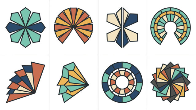 Floral-inspired geometric designs with unique shapes and colors