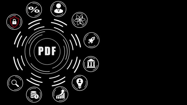 PDF business concept infographic with icons and gears on dark blue background technology ,abstract circles and gears background.4k Animation,and 4k motion video