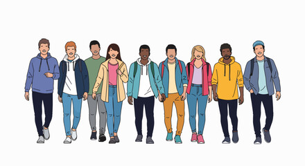Obraz premium Diverse group of friends walking together in unity outdoors