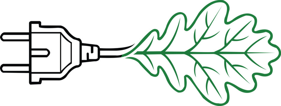 Modern electric power plug transforming into a green leaf