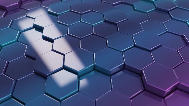 Hexagonal tile pattern glows in blue and purple light