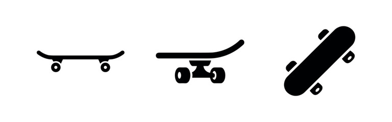 Skateboard vector icon set. Classic skateboard illustrations from various angles for action sports. © Lili