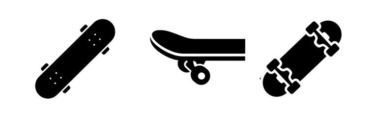 Skateboard icon set. Illustrations of a skateboard deck, trucks, and wheels for action sports. © Lili