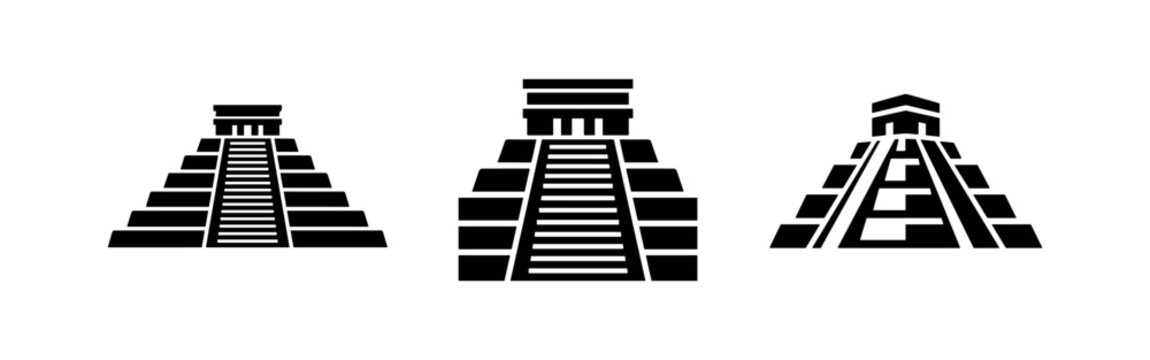 Mayan and Aztec Pyramid Silhouette Icons Set