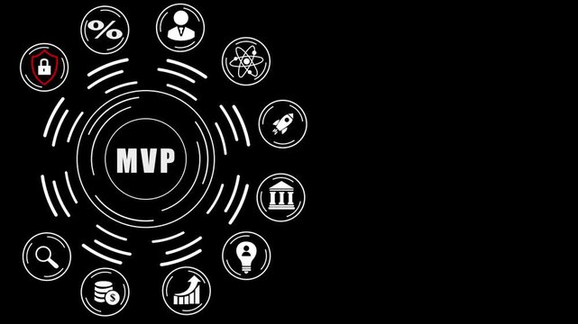 Minimum viable product concept with MVP acronym and business icons on gears background image photo, abstract circles and gears background.4k digital Animation video