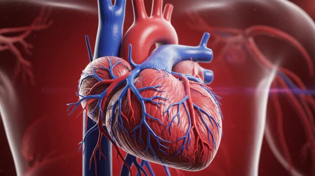 Detailed 3D Human Heart Anatomy with Major Blood Vessels.