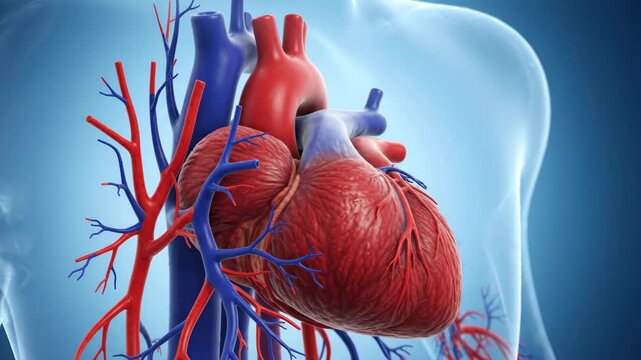 Detailed 3D Human Heart and Circulatory System Anatomy Medical Illustration.