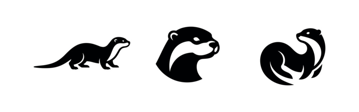 Otter Silhouettes Icon Set - Playful Aquatic Mammals