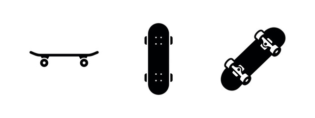 Set of skateboard icons in various views. Sport equipment vector illustration. © Lili