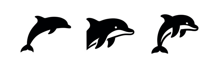 Fototapeta premium Dolphin Silhouettes - Playful Marine Mammal Icons in Dynamic Swimming Poses
