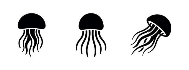 Jellyfish Silhouettes - Mesmerizing Marine Life Icons with Flowing Tentacles © Lili