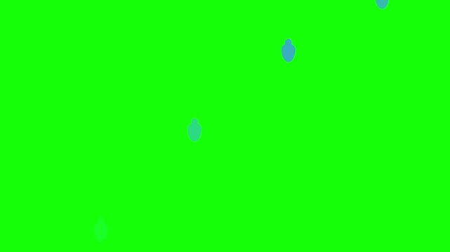 Abstract blue teardrop shapes moving diagonally across a bright green background