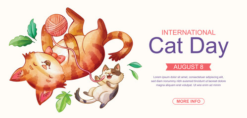 International Cat Day Celebration Banner with Playful Orange Cats and Kitten, Cute Cartoon Vector Illustration © The Graphic Visuals