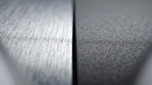 Detailed comparison of brushed metal and granular textured surface finishes.