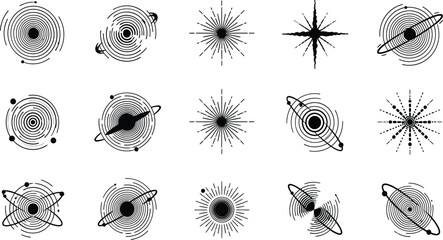 Galaxy Planet Orbit Icon Set Abstract Cosmic Star Burst Collection © MDJAYNAL