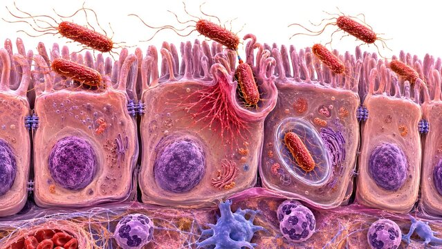 Salmonella Invading Intestinal Epithelial Cells Ultra Realistic Medical Microbiology Atlas
