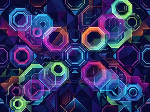 High Tech Colorful Polygon Pattern with Futuristic Decagonal Shapes for Digital Innovation Concepts