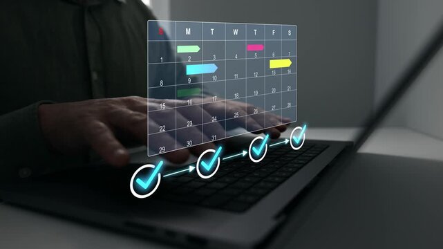 Project management dashboard featuring calendar scheduling, task tracking, workflow organization and business productivity planning concept.