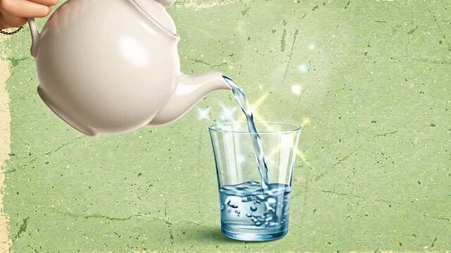 Illustration of hand pouring clear wate