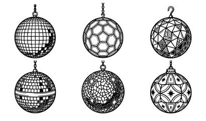 Obraz premium Disco Ball Ornament Collection with Mirror Sphere Decorations, Party Celebration Elements, Retro Dance Accessories and Festive Vector Set