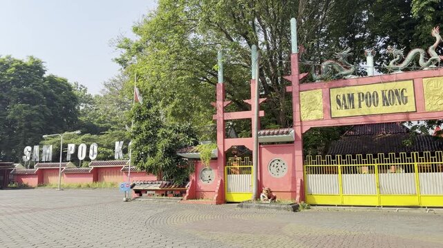 Majestic red main gate of Sam Poo Kong temple in Semarang Indonesia