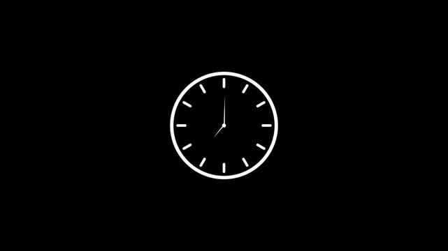White minimalistic analog clock animation loop with dash dials on black background
